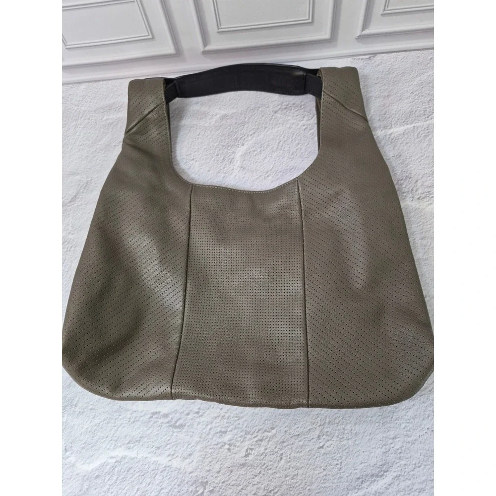 Splendid Hobo Bag Perforated Leather Shoulder Olive Taupe Slouchy Minimalist